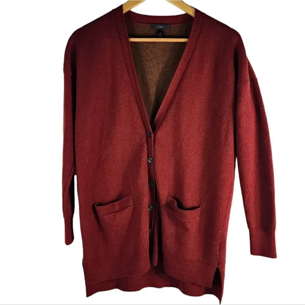 J. Crew 100% Merino Wool Maroon Red Cardigan Sweater